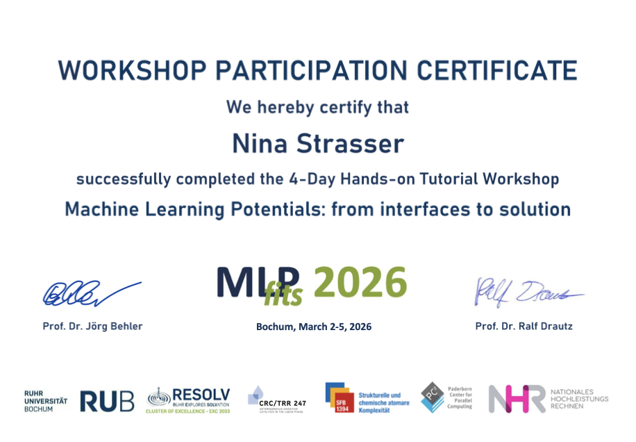 Machine Learning Potentials workshop certificate