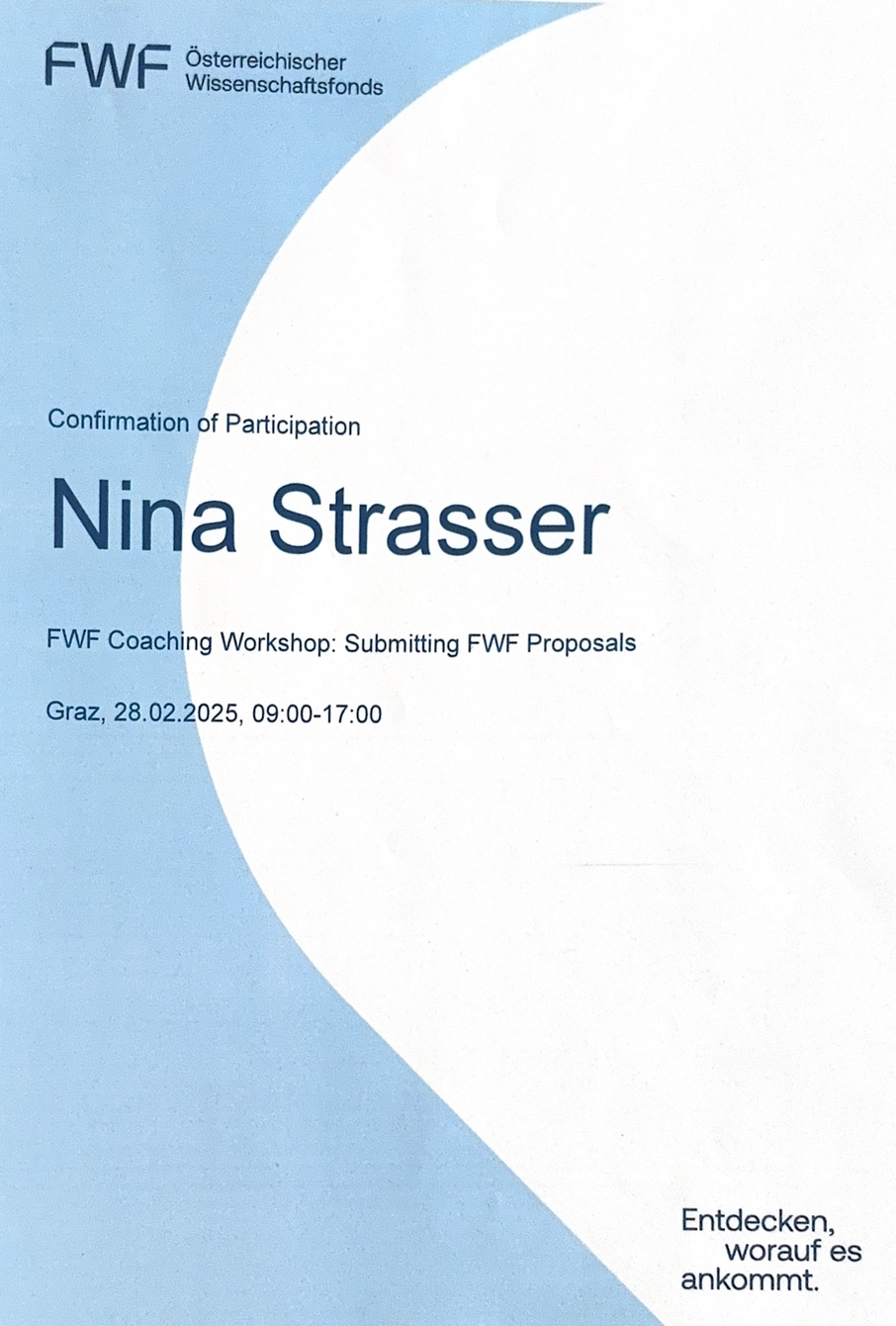 FWF Coaching Workshop certificate