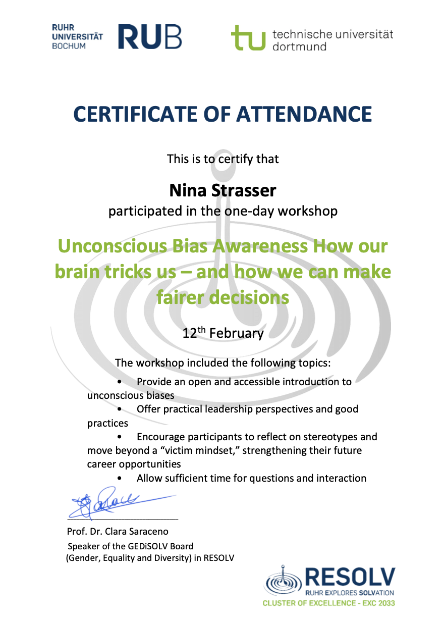 Unconscious Bias Awareness workshop certificate