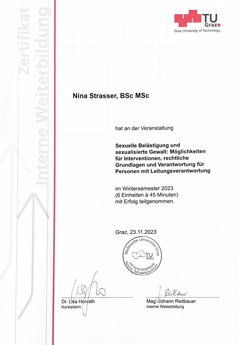 Training certificate on intervention options and legal framework