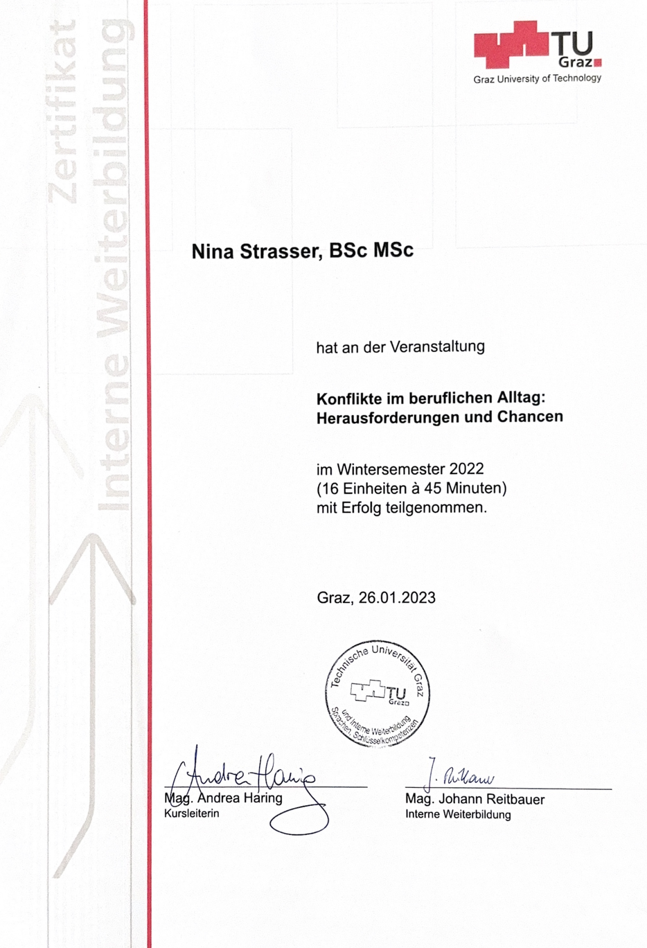 Conflicts in the workplace certificate